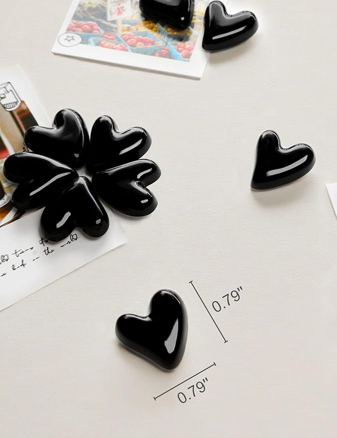 Mymazn 20Pcs Fridge Magnets Cute Refrigerator Magnets, Small Magnets for Whiteboard Cabinet Locker, Heart Decorative Magnets for Classroom Kitchen Office (Black)