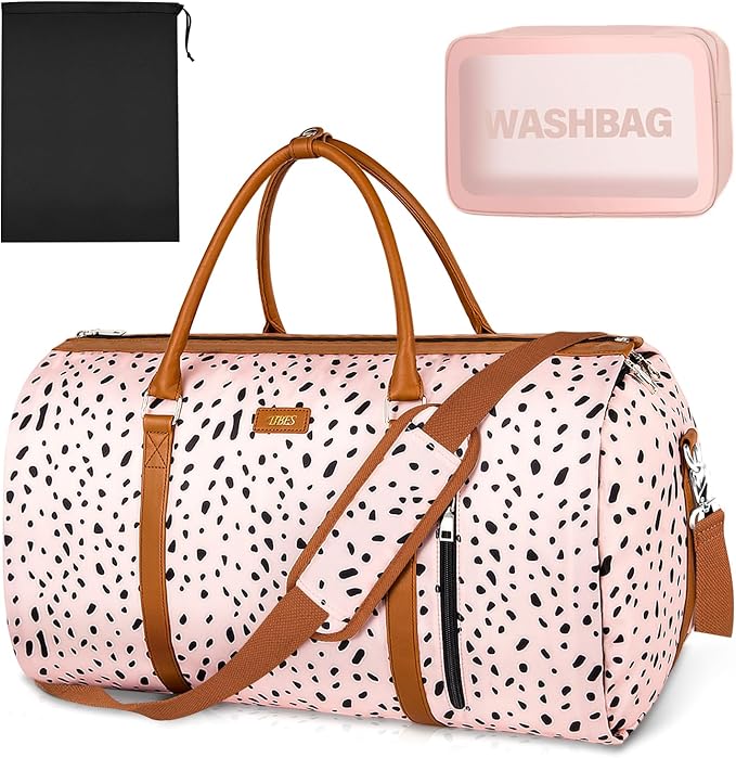 Convertible Garment Duffle Bags for Travel - Carry On Garment Bags With Toiletry Bag, Large Weekender Bags for Women Men 2 in 1 Hanging Suitcase Suit Travel Duffel Bags (Pink Leopard)