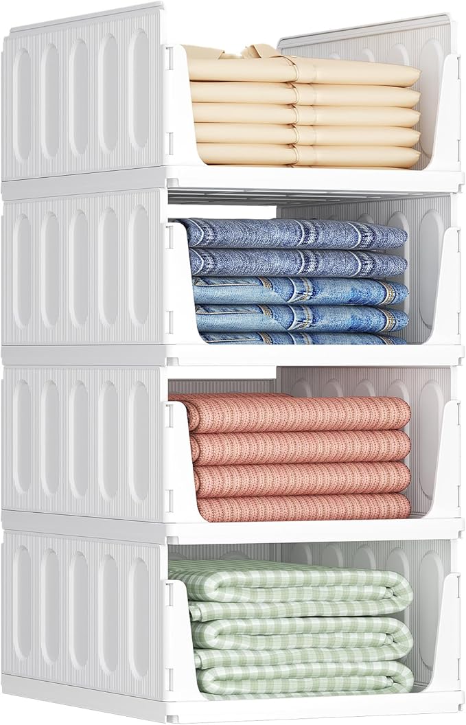 Lifewit Stackable Closet Organizers and Storage Basket for Clothes, Plastic Sweater Storage Bins for Wardrobe, Multifunctional Pants Organizer for RV, Pantry, Bathroom, Kitchen, Dorm, 24L, 4 Pack