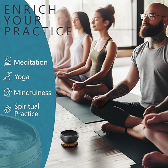Tibetan Singing Bowl Set with Case – Authentic Plain Design – Meditation Bowl & Sound Bowl with Cushion, Mallet & Guide – Sound Healing Bowls – Nepali Singing Bowls – Yoga Therapy Set