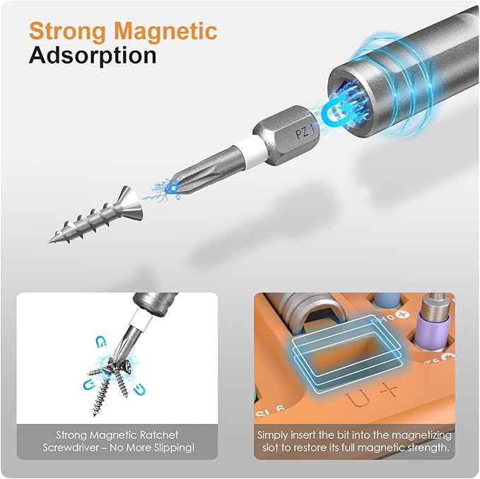 42-in-1 Magnetic Ratchet Screwdriver Set with Detachable T-Handle & Case, Multi-Bit Precision Driver Kit for Electronics, PC, Bicycle, Furniture Repair, Eyeglass, and DIY Gifts (Orange)