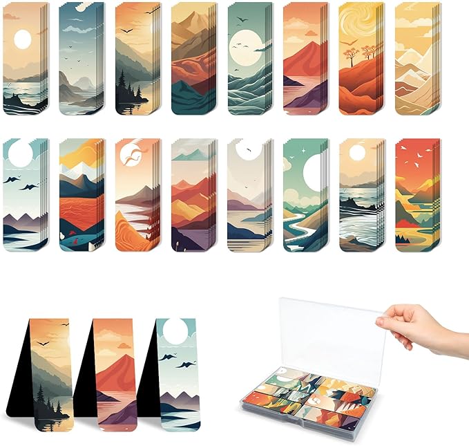 96 Pieces Magnetic Bookmarks Magnet Page Markers - Book Marks for Reading Women & Men with Storage Boxes - Cute Magnet Bookmark Clips for Reading Pleasure（Landscape）