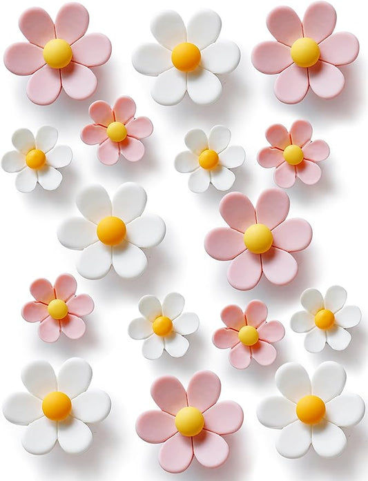 Mymazn Fridge Magnets Cute Refrigerator Magnets Colorful Decorative Magnets 3D Flower Magnets for Office Kitchen Locker 16PCS Pink White (8 Small+8 Large)