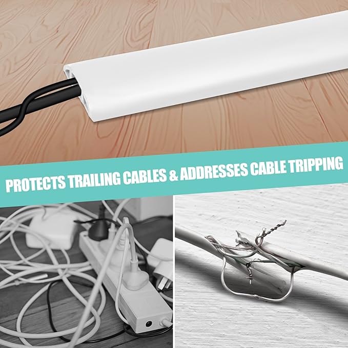 Floor Cord Cover Self Adhesive Cord Hider,3.3FT Cable Management, Extension Strip Protector for Wires, Prevent Cable Trips for Offices, Gyms, Exhibitions Cavity:0.39"(W) x 0.27"(H) White