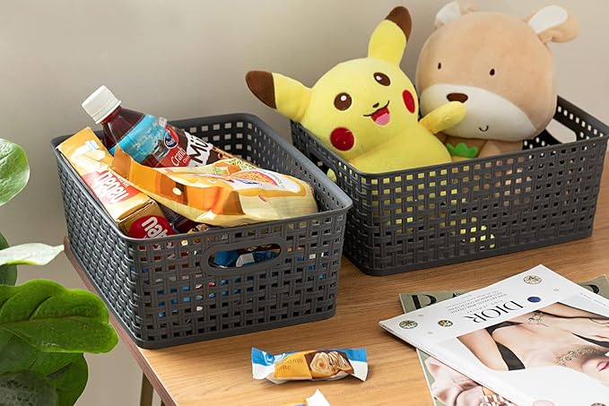 Eslite Plastic Storage Baskets for Organizing, 11"x8.5"x4.7", Pack of 4 (Grey)
