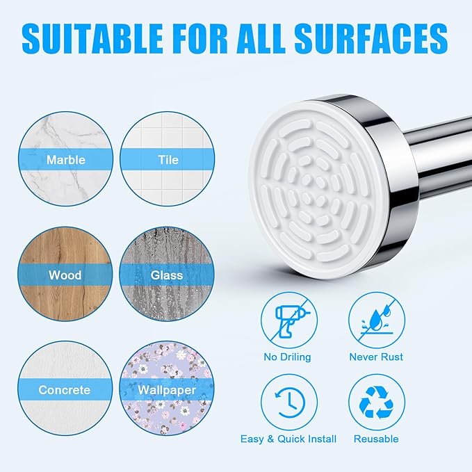 TEECK Shower Curtain Rod, 32-68 inch Adjustable Spring Tension Curtain Rod, Never Rust Anti-Slip Shower Curtain Rod for Bathroom, No Drilling, Never Collapse, Easy to Use, Silver