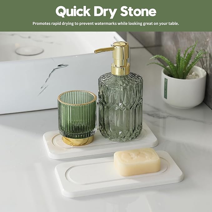 Homdiva 2Pack Water Absorbing Stone Tray for Sink, Diatomite Drying Coasters for Kitchen & Bathroom Counter, Kitchen Soap Dish Makeup Caddy, Dispenser Sponge Holder Space Organizer, White - 8"x 3.8"