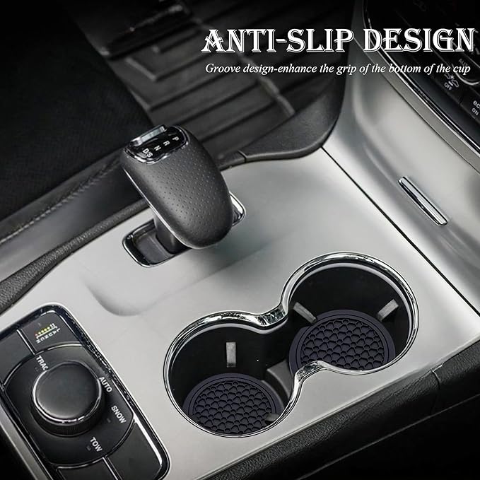 2-Piece Anti-Slip Car Cup Coaster Set – 2.75 Inch Auto Insert Drink Mats, Perfect for Coffee & Beverages – Stylish Interior Decor for Women & Girls (Black)