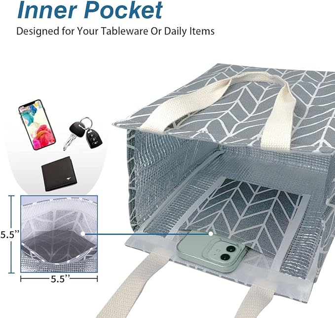 iknoe Insulated Lunch Bag for Women & Adults, 9L Foldable Wide-Open Cooler Bag with Pockets, Leakproof & Portable, for Picnic, Office, Beach (Gray Diamond)