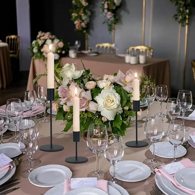 Black Candlestick Holders Bulk for Taper Candles Decorative Metal Candelabra Candle Holders Fit 0.8 Inch Diameter Candles Gold Taper Candle Stands for Wedding Home Party Table Decor (Set of 18)