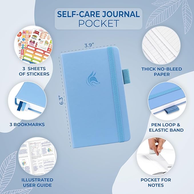 Clever Fox Self-Care Journal Pocket – Daily Reflection Notebook – Mental Health & Personal Development Planner, Meditation & Mood Log (Light Blue)
