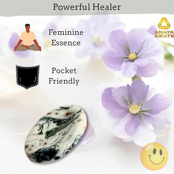 Tree Agate Worry Stones – Crystal Thumb Worry Stone for Anguish, Stress – Relaxing & Soothing Balance Stones for Meditation, Relief – Healing Stones & Crystals for Men, Women - Tree Agate