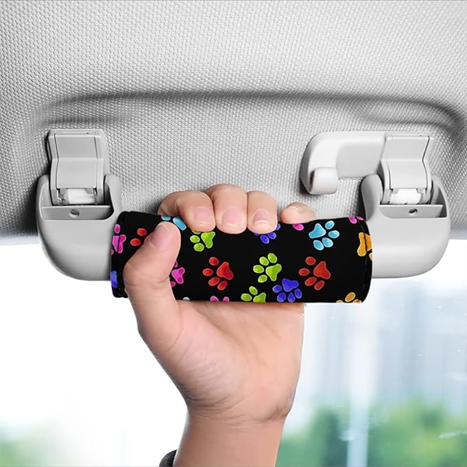 KUIFORTI Colorful Paws Luggage Handle Wrap Cute Suitcase Protective Handle Cover Set of 2 Pcs, Lovely Footprint Luggage Identifiers Marker Grips Protector, Portable Travel Accessories