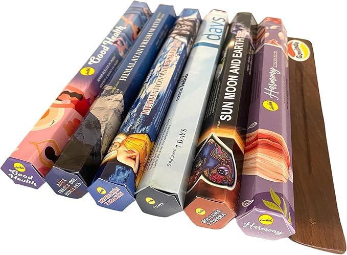 Sreevani Incense Sticks Variety Pack #17 and Incense Stick Holder Bundle Gift Set with 6 Meditation Fragrances