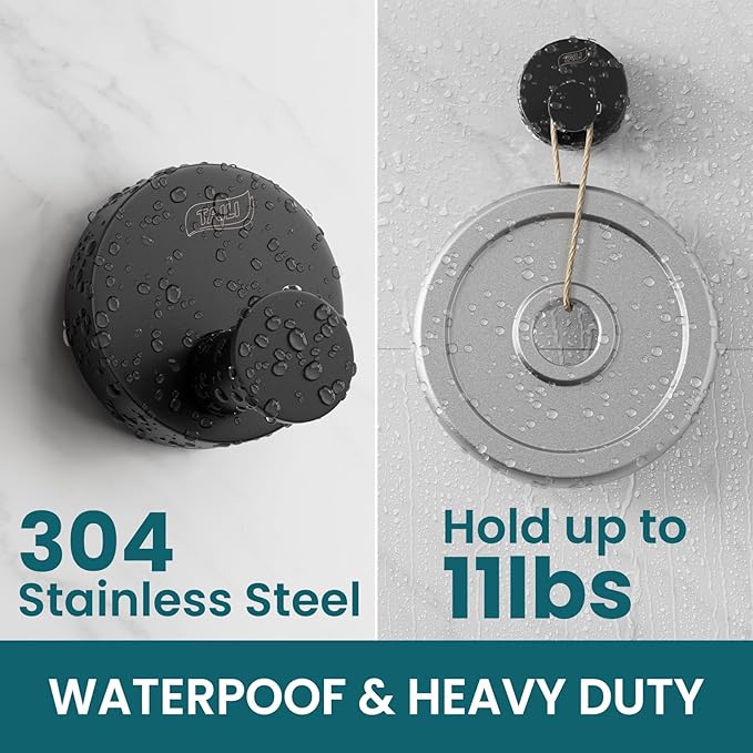 TAILI 304 Stainless Steel Bathroom Suction Hooks for Towel, Bathrobe, Loofah, Patented Strong Suction Cup Holder, No Damage Hanging Glass Shower Wall Hook, Classic Round, 2 Pack, Black