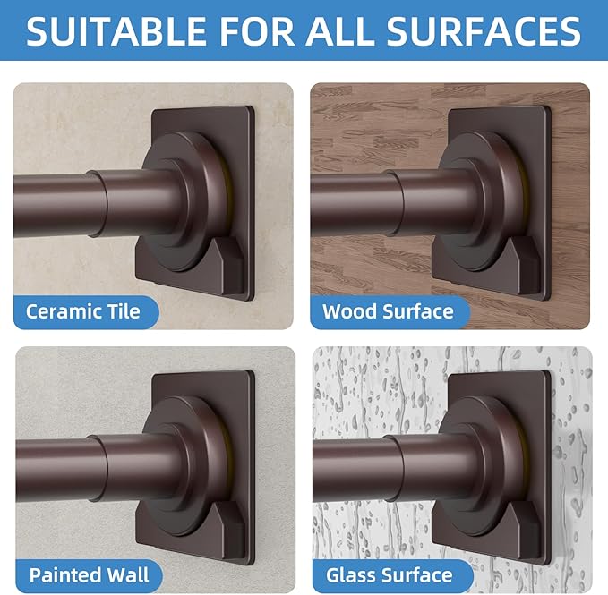 CorkLatta Matte Bronze Shower Curtain Rod,1 Inch Diameter Stainless Steel Adjustable Spring Tension Rods 32 to 68",with Holders,Anti-Slip,Curtain Rods No Drilling(1 Pack)