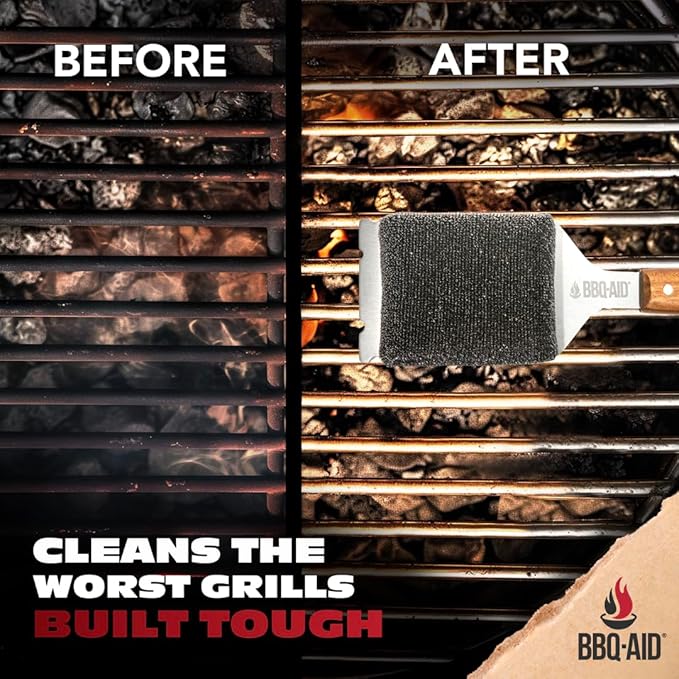 BBQ-AID 2-Pack Bristle Free Grill Brush Replacement Heads – Stainless Steel Poly Mesh Blend, No-Scratch Grill Cleaner Refills for BBQ Grill Brush and Scraper, Safe for All Grill Types