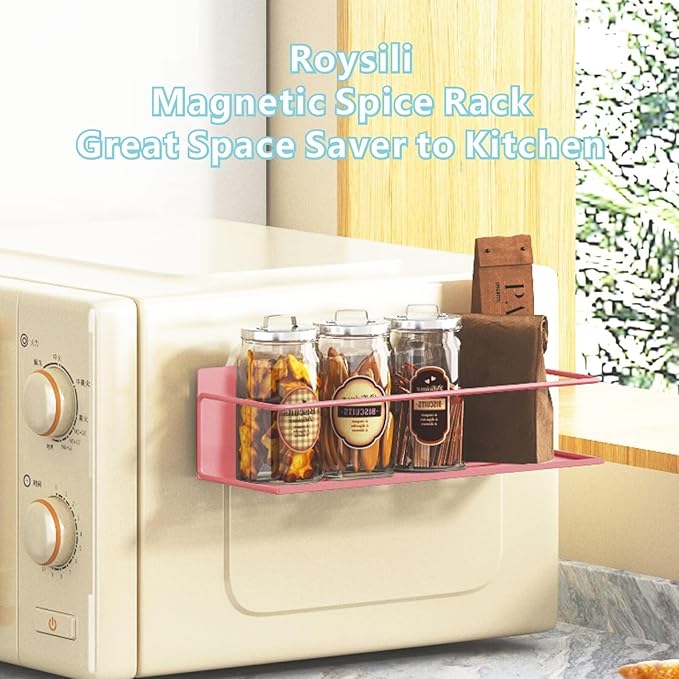 Magnetic Spice Rack For Refrigerator Magnetic Fridge Shelf For Kitchen Spice Organizer Magnetic Shelf For Fridge Space Saving Pink 4 Pack