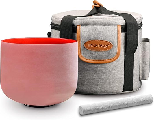 RYAN DVAN 8” C Note Red Frosted Root Chakra Crystal Singing Bowl with Free Heavy-Duty Carrying Case and Suede Striker O-Ring