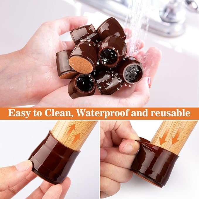 16pcs Round Chair Leg Floor Protectors, Felt Pads Chair Leg Protectors for Hardwood Floors, Silicone Furniture Feet Cups Covers Felt Pads, Prevents Scratches & Reduce Noise, Brown, X-Small