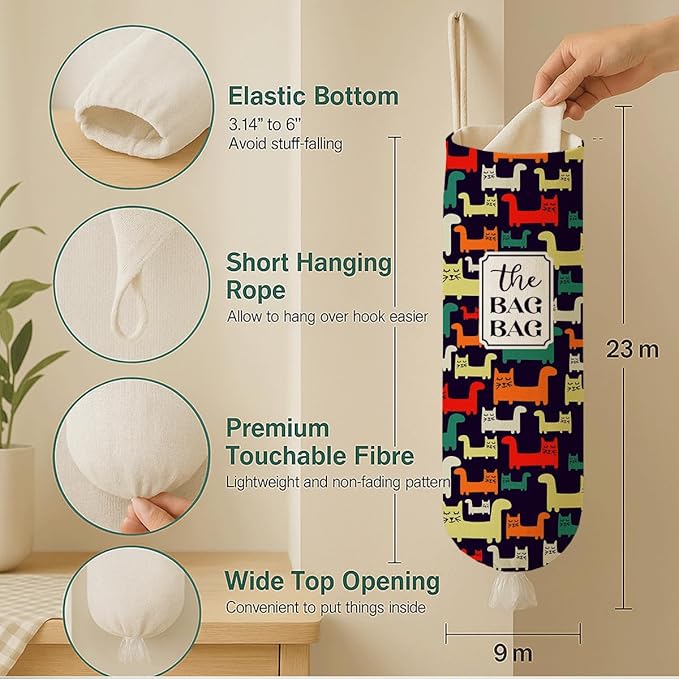 The Bag Bag Grocery Bags Holder, Colorful Cat Plastic Bags Holder, Plastic Sack Storage Container Dispenser, Stylish Reusable Trash Sack Storage Dispenser for Home Kitchen Decor