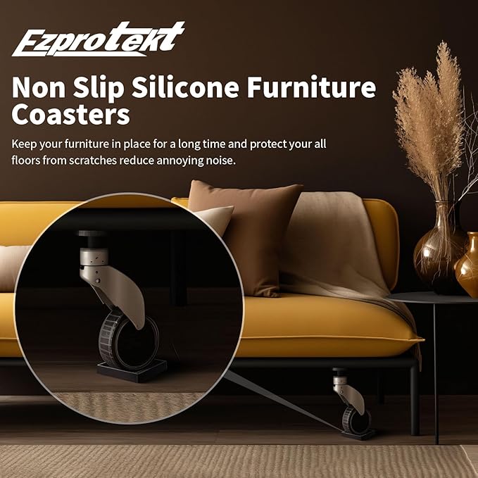 Ezprotekt 3x3" Square Rubber Anti-Slip Furniture Pads Coasters for Hardwood Floors, 4 Pcs Non-Slip Furniture Caster Cups Floor Protectors for Sofa Couch Bed Stoppers to Prevent Sliding (Brown)