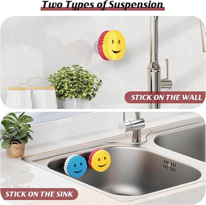 Sponge Holder for Kitchen Sink, Sink Caddy Organizer with Suction Cup Installation for Kitchen/Bathroom, Self Draining, Sponge Caddy for Holding Smiley Sponges-Bronze