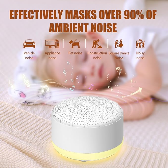 Sound Machine with 24 Relaxing Nature Sounds,Sleep Portable Travel White Noise Machine for Home,Office,Nursery,Timed and Adjustable with Lights Sound Machine