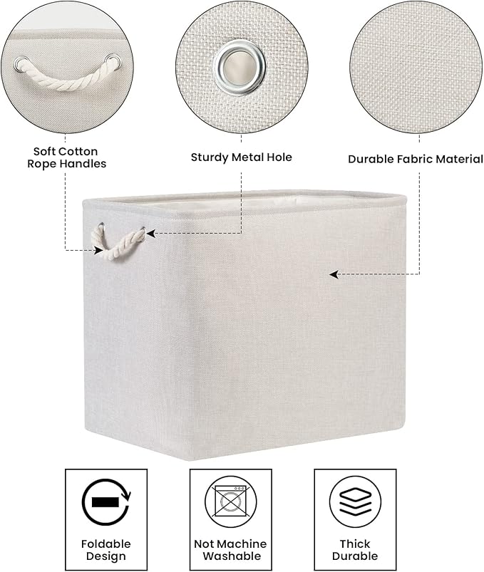 Bidtakay Fabric Beige Baskets, Extra Large Organization Baskets for Clothes, Set of 2 Collapsible Storage Bins for Shelves Cabinet, 17x12x15 In Organizing Bins for Bedroom Blankets Pillow Towels Storage
