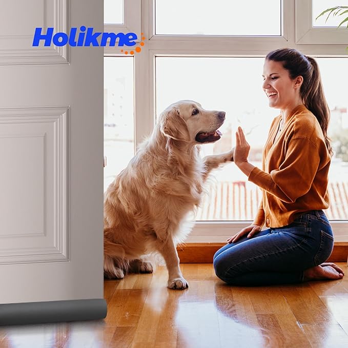Holikme Two-Sided Door Draft Stopper, Weather Stripping Draft Stopper for Bottom of Door Window Breeze Blocker Adjustable Door Sweeps, Dark Grey