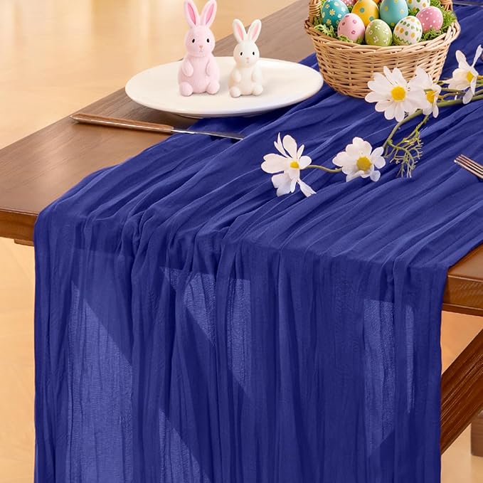 Socomi Royal Blue Summer Cheesecloth Table Runner Boho Rustic Gauze 120 inch 10FT Cheese Cloth Sheer Runner for Wedding Party Baby Shower Birthday Home Decor Holiday Decorations