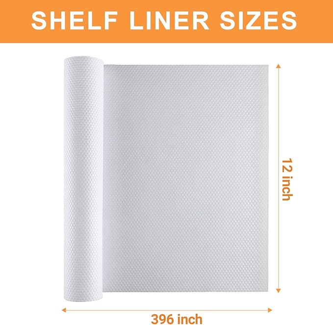 FLPMIX Shelf Liner for Kitchen Cabinets 12 inch Wide - Waterproof Cabinet Liner - Non-Adhesive Easy to Cut Drawer Mat for Pantry Shelves, Cupboard 12" X396 Inch White