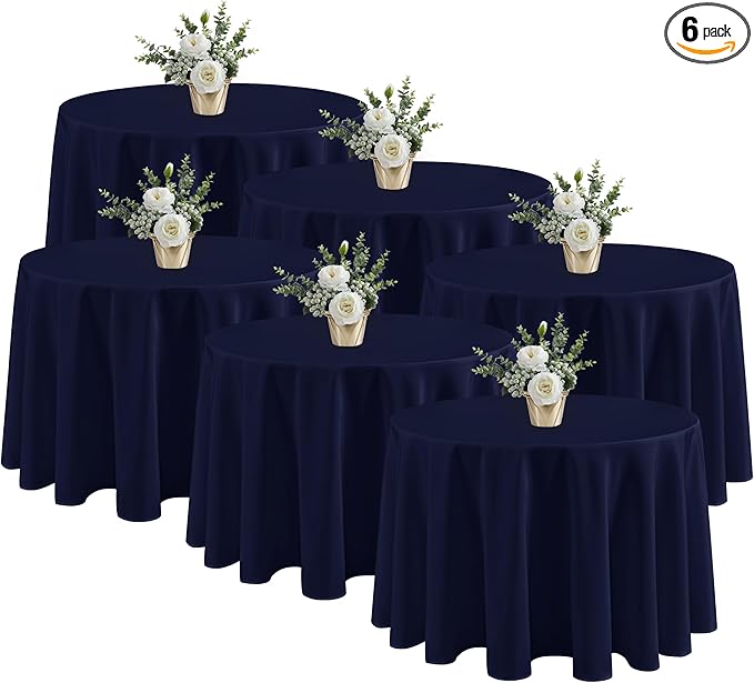 Fitable 6 Pack Navy Round Tablecloths - 120 Inches in Diameter - Stain Resistant and Washable Table Clothes, Polyester Fabric Table Covers for Wedding, Party, Banquet, Formal Events
