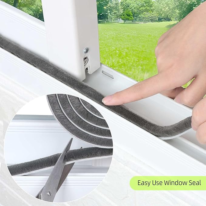 2Pack MILEQEE Door Brush Seal, 66Feet Total, Felt Pile Weather Stripping for Doors, Weather Strip for Windows Cabinet, Self Adhesive Draft Blocker, Dust Stopper Sliding Door Seal Winter, Grey 20m