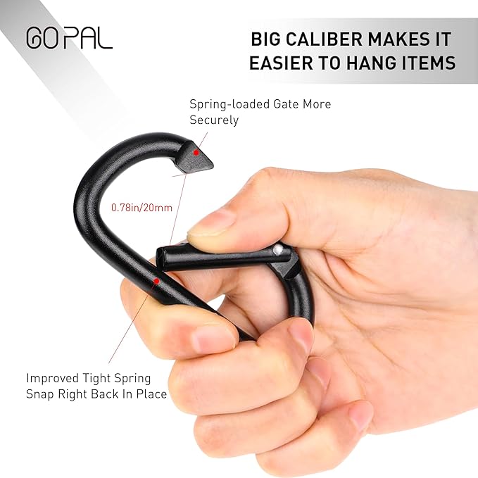 Go Pal 4 Pack Stroller Hooks for Bags, Baby Stroller Clips and Hooks Carry 33lbs Per Stroller Hook, Adjustable Stroller Carabiner Clip for UPPAbaby, DOONA, Baby Jogger, Britax, Chicco