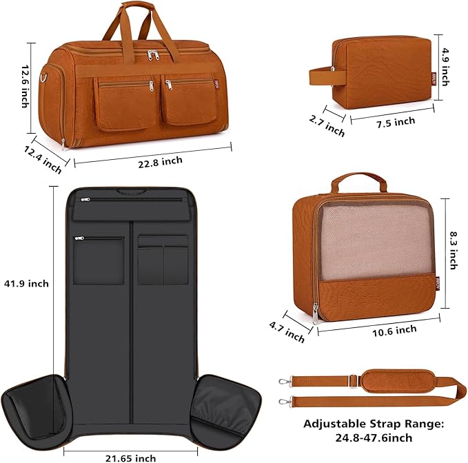 Convertible Garment Duffel Bags for Travel - Carry on Garment Duffle with Toiletry Bag Storage Bag Large Travel Duffel Bag 2 in 1 Hanging Suit Bag Weekender Bag for Men Women 3pcs Set