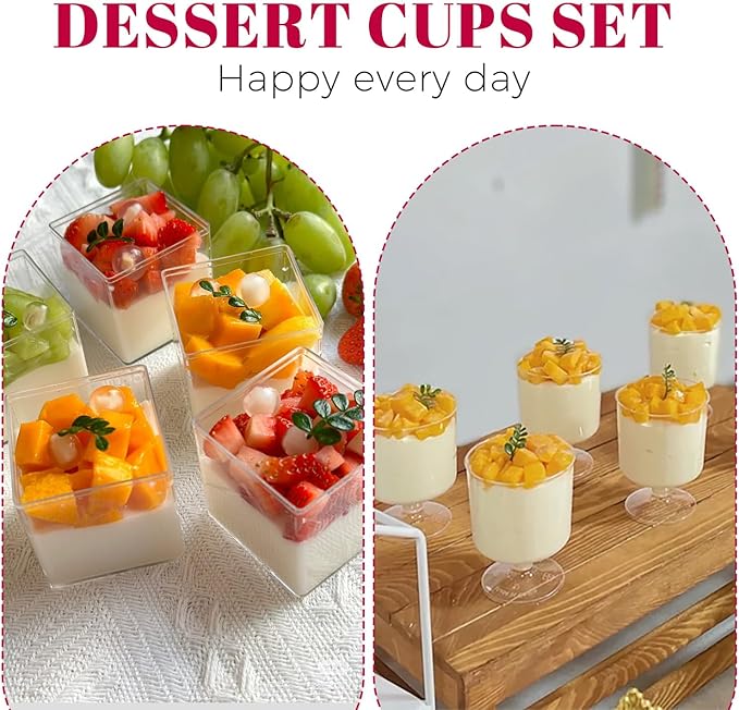 UrbanRoots 300 Pack Clear Plastic Dessert Cups(5 oz),Disposable Parfait Cups For Pudding, Fruit and Ice Cream,Mini Shooter Cups With Spoons For Party,appetizer cups