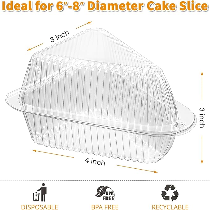 Zezzxu 50 Pack Cake Slice Containers with Hinged Lids, Clear Plastic Cheesecake Carriers Disposable Triangle Slice Boxes for Cake or Pie Slices, Sandwiches, Desserts