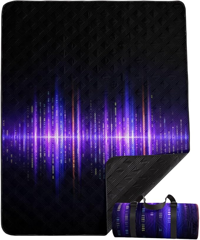 Outdoor Picnic Blanket Portable Ultrasonic Waterproof Picnic Purple Lines Printed Camping Beach Mat for Sand and Wet Grass Hiking (Purple Lines S