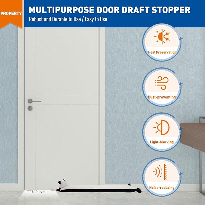 MAGZO Under Door Draft Stopper 36 Inch, Weighted Animal Noise Blocker for Door, Panda Draft Guard with Hook Loops