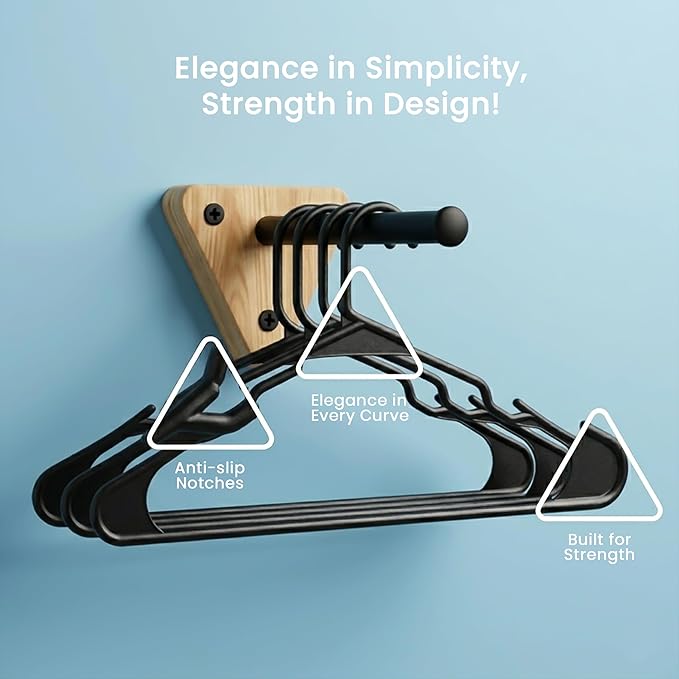Utopia Home - Plastic Hangers 50 Pack - Space Saving Clothes Hanger - Durable and Strong Closet Organizers and Storage Makes It Ideal Stocking Stuffers or Apartment or Dorm Room Essentials (Black)
