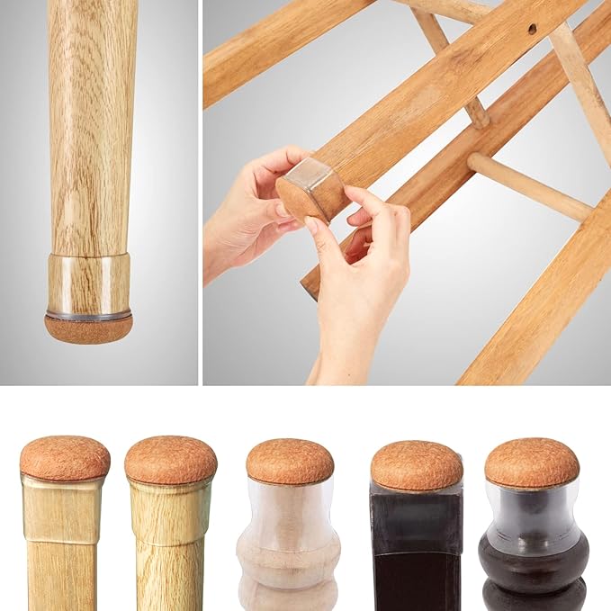 16 Pack Chair Leg Floor Protectors for Hardwood Floors, Round Rubber Furniture Sliders, 360°Felt Pad Bottom Wrapped Thickening Silicone Furniture Legs Caps Covers(Square,Clear-Brown-M)