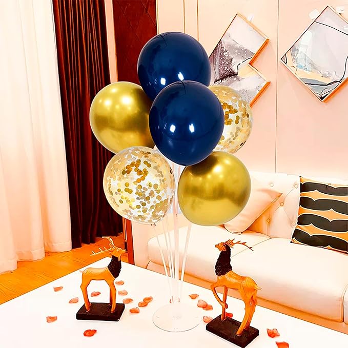 4 Set Blue Gold Balloon Stand Balloon Centerpieces Table Decorations for Birthday Wedding Anniversary Retirement Graduation Decorations Class of 2026 New Years Eve Party Supplies