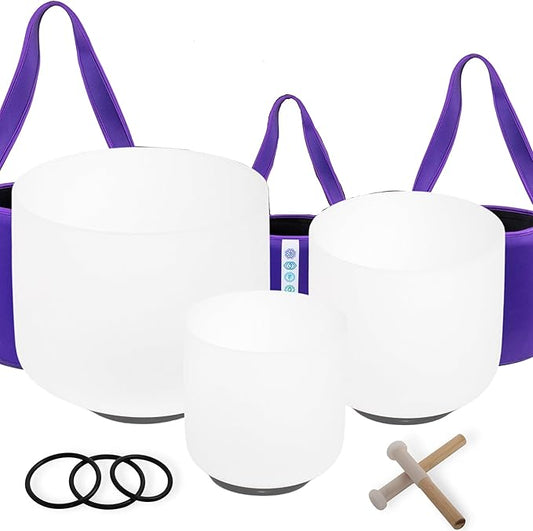 7inch 8inch 9inch Crystal singing bowls set sound bowl for healing Mindfulness, Meditation, Yoga, Spiritual and Body Healing Chakra Bowl (7F+8C+9A, 440hz 7-9"with soft bag)