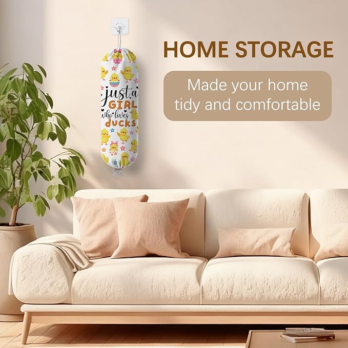 Plastic Bag Holder Dispenser, Duck Plastic Grocery Bag Organizer & Wall Mount Paper Trash Bags Saver Storage for Kitchen Home Pantry Decor Just A Girl Who Loves Ducks Decor
