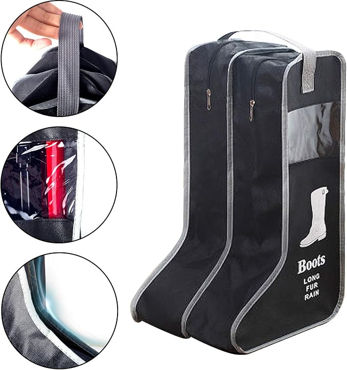 Portable Boot Storage Bags Dust Proof Shoe Bags for Storage,2 Pair Zippered Tall Boots Organizer Protector Bag with Handle for Home and Travel (Black)