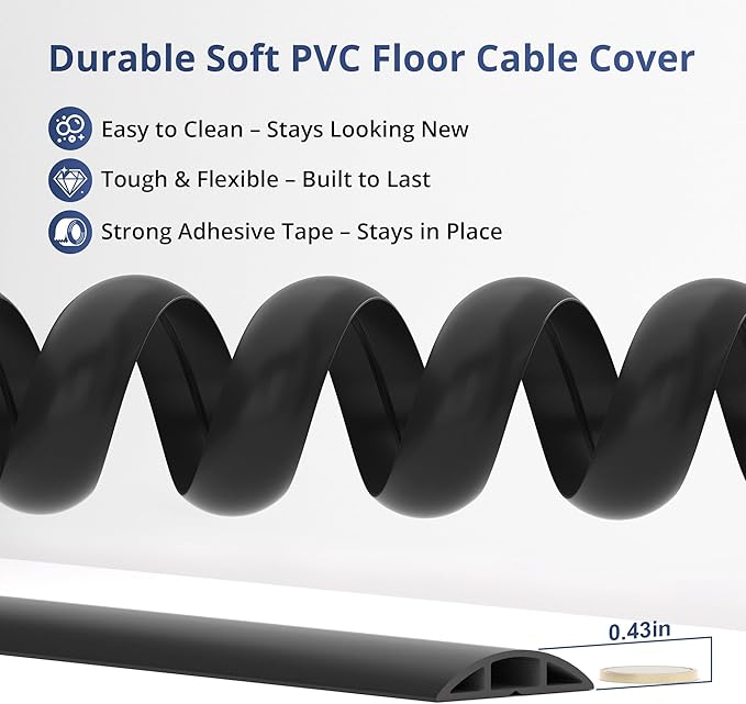 ZhiYo 5.6ft Cord Covers for Wires on Floor, Cord Hider Floor Hide Extension Cords, Soft PVC Cable Cover Cable Protector, Wire Cavity W0.62in H0.31in, Gray