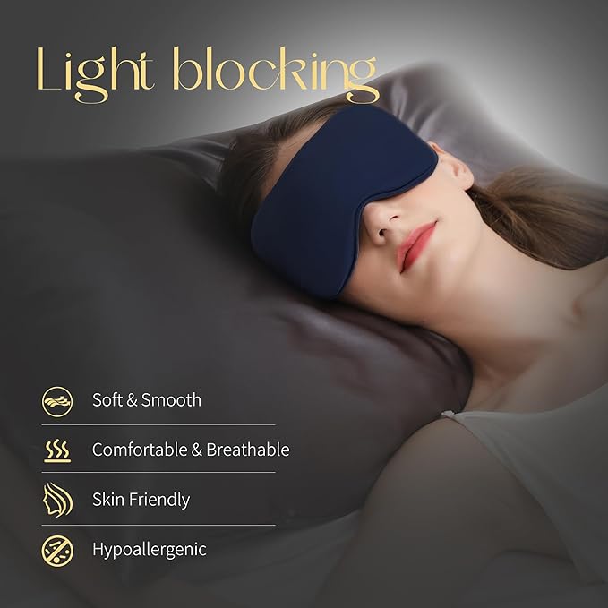 ZIMASILK Adjustable 100% 22 Momme Mulberry Silk Sleep Mask for Sleeping, Filled with Premium Mulberry Silk, Softest & Breathable Eye Sleeping Mask (Navy Blue)