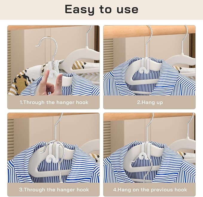 Tinfol White 60pc Clothes Hanger Connector Hooks and 20pc Hanger Clips, Stackable Space Saving Hook - Hangers Finger Clips, Hangers Organizer Accessories for Closet Organizers