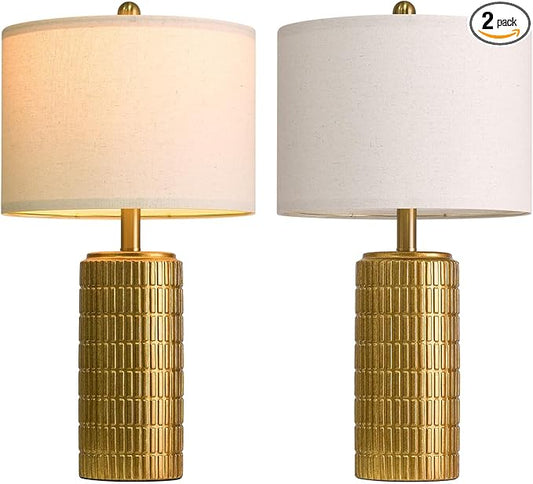 PoKat 23" Brass Gold Ceramic Table Lamps for Living Room, Retro Warm Gold Lamps for Night Stands, Vintage Bronze Decorative Lamps for Bedroom, Antique Gold Brown Nightstand Lamps for Home Decor